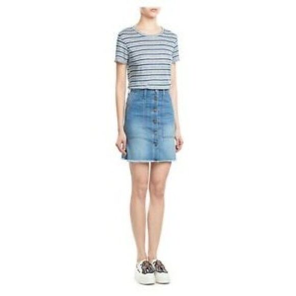 Current Elliott Women's Blue Denim Button Front A-Line Raw Hem Midi SkirtSize 26 - Picture 1 of 7